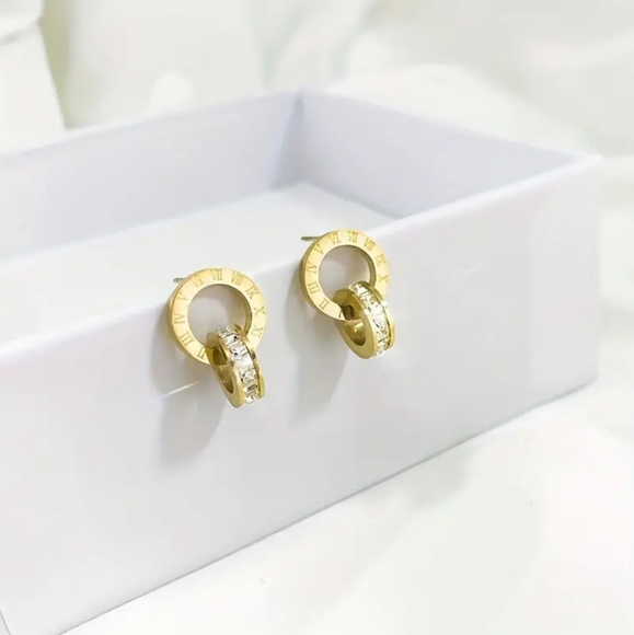 Roman Numeral Jewelry Set Necklace, earrings, Bracelets 18k Gold Plated - Picture 5 of 5